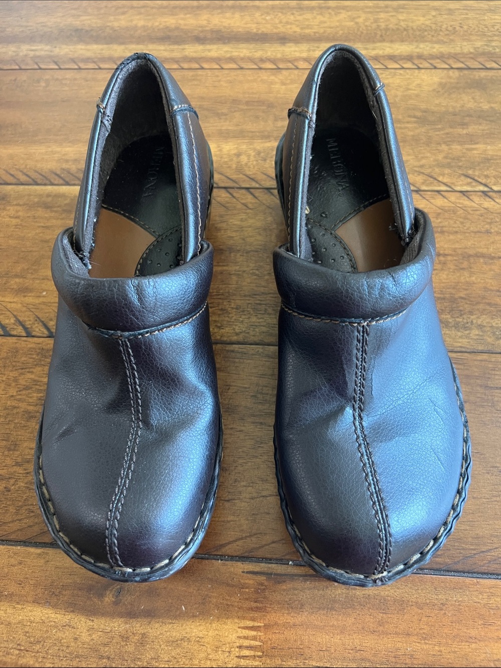 Merona Brown Leather Slip-On Mules with Stitch Detailing Size 8